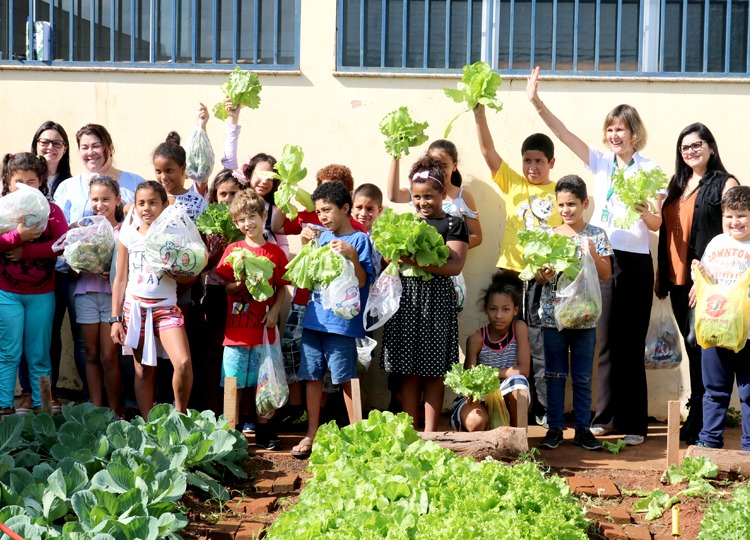 Alunos recebem verduras do Projeto Escola Comunidade da Unimed Assis